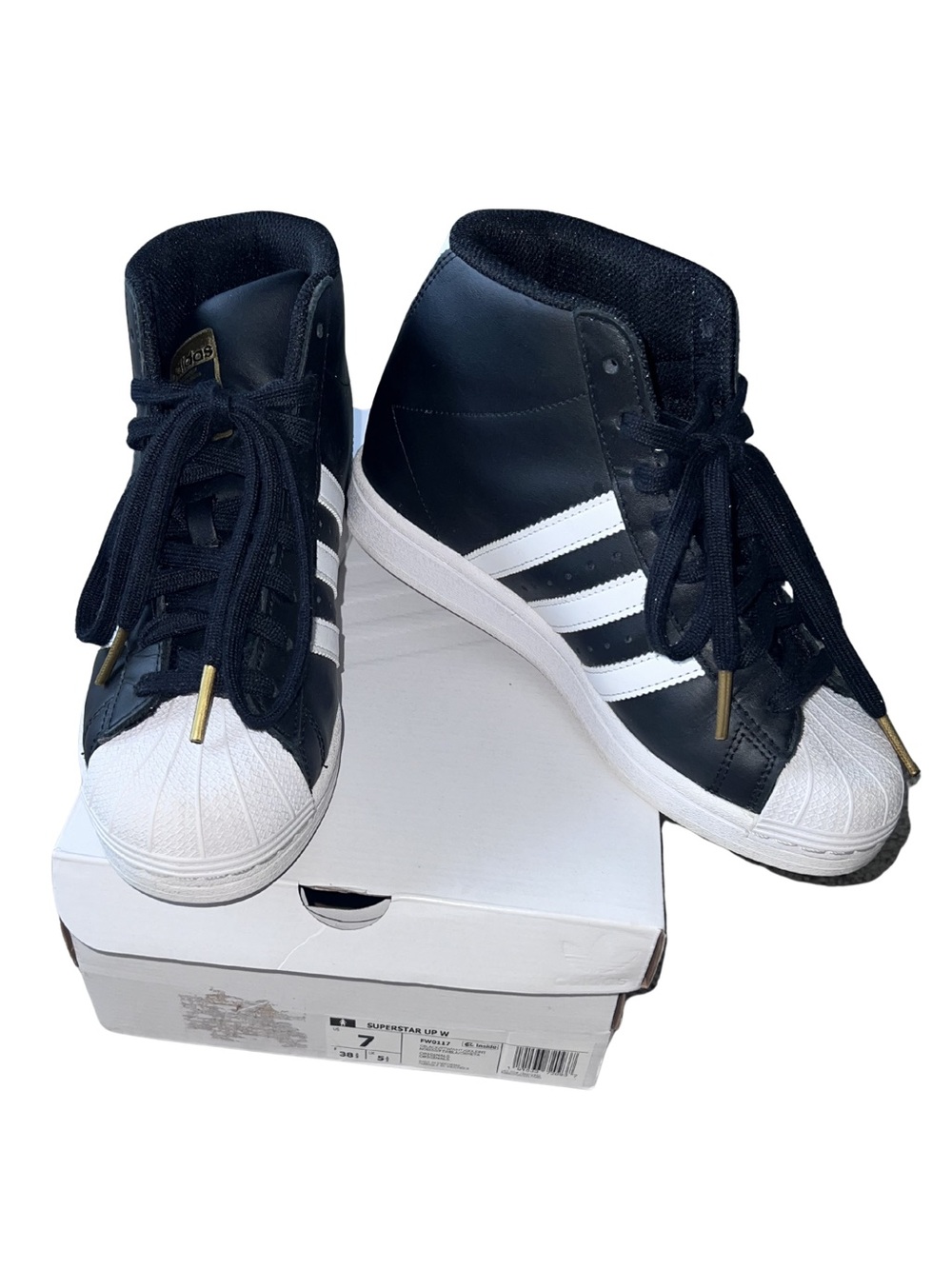 RARE Adidas Superstar Up Blk/Wht High-Top Sneakers With Hidden Wedge Heel